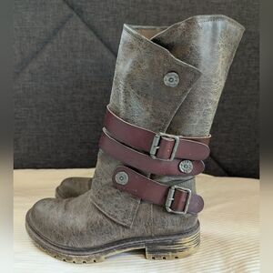 Distressed Brown Combat Boots with Straps